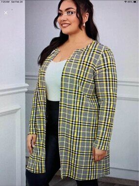 Ladies size OXS open front plaid jacket New 12.00